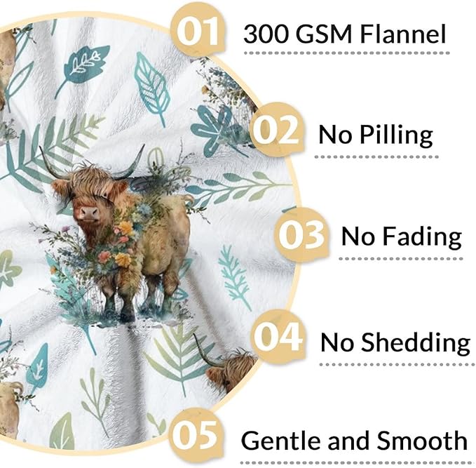 Highland Cow Blanket - 50x40 Inches Cute Throw for Women Girls - Aesthetic Gift Idea for Cow Lovers - Green Soft Fuzzy Blanket for Couch Sofa Travel