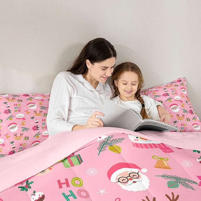 Feelyou Santa Claus Comforter Set King Size Xmas Bedding Set for Kids Boys Girls Christmas Decor Duvet Quilt Happy New Year Bedroom Decor Microfiber 3 Pcs with 2 Pillow Cases