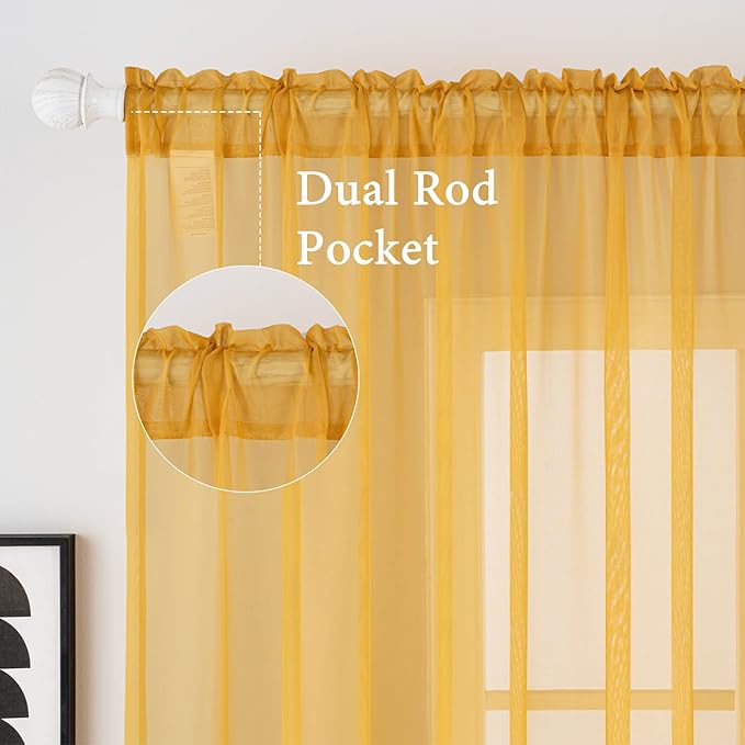 MIULEE 2 Panels Solid Color Sheer Window Curtains Elegant Window Voile Fall Panels/Drapes/Treatment for Bedroom Living Room (54X108 Inches Gold)