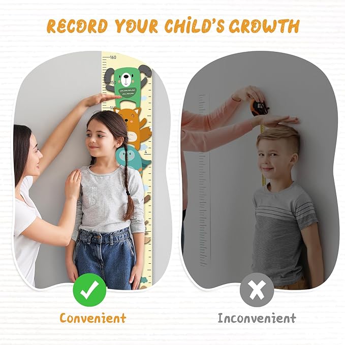 Personalized Name Growth Chart Wall Decor for Kids – Canvas Removable Height Chart Measuring Ruler 59" x 7.9" (Painted Animals)