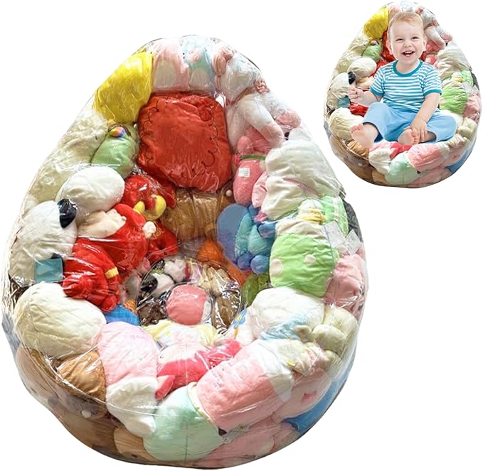 Stuffed Animal Bean Bag Storage Chair Extra Large PVC Clear Waterproof Kids Sofa Organizer for Plush Toys, Bath Toys, Clothes, Blankets and Sitting 29.5x29.5x23.6in