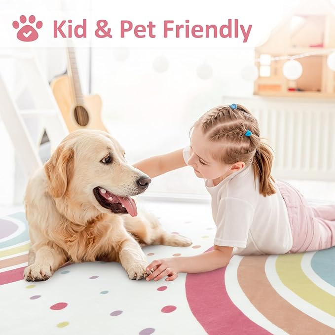 STARUIA Washable Rainbow Rug for Girls Bedroom, Large Area Rug 5x7 Colorful Rugs for Nursery Kids Room, Soft Non-Slip Carpet Kids Rugs for Classroom Playroom Tent Castle Dorm