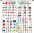 Kids Educational Alphabet Cartoon Curtain Solar System Shapes Cute Knowledge Printed Rod Pocket Blackout Window Drapes for Todders Nursery Baby Bedroom Living Room 55" W X 63" L