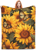 Sunflower Butterfly Blanket Gifts for Girls Women Floral Flannel Throw Blankets for Home Couch Bed Sofa Soft Fuzzy Lightweight Decor All Season 60x50 Inches