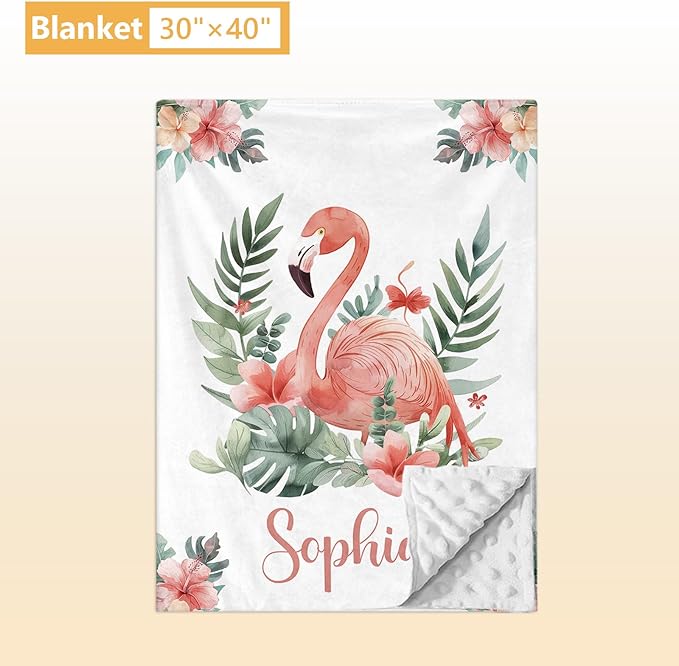 Personalized Baby Crib Bedding Set, 5 Pcs Custom Name Nursery Bedding Set, Flamingo Baby Bedding Set for Girls Boys, Double Layer Flannel Baby Crib Set, Toddlers Kids Infants Customized Gifts