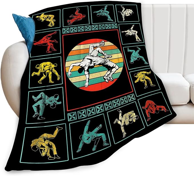 Wrestling Fleece Blanket Sports Wrestle Throw Blankets for Girls Boys Super Soft Warm Flannel Vintage Colorful Throws Gifts for Men Women Cozy Fuzzy Plush Stuffed Couch Bed Bedding Decor 80"x60"