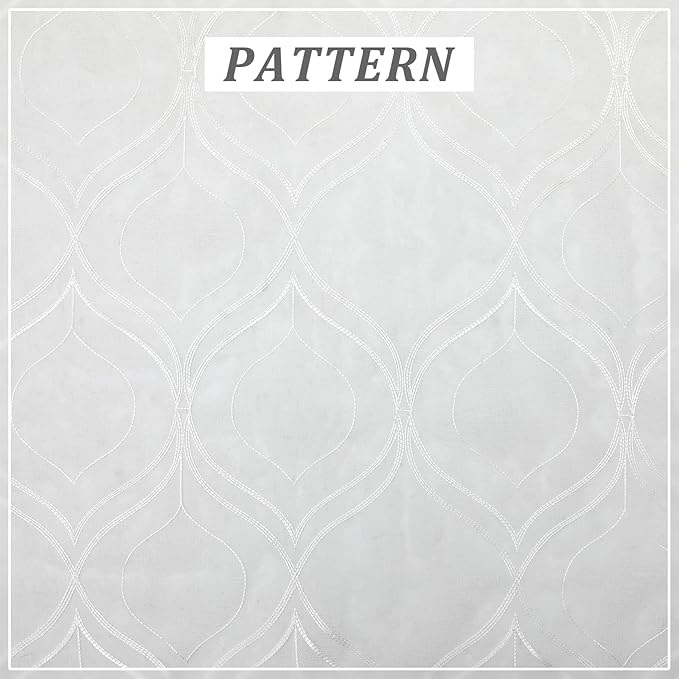 VISIONTEX White Sheer Curtains 54 Inch Length 2 Panels Set Moroccan Embroidered Curtains Trellis Decor French Textured Rod Pocket Voile Tulle Semi Window Drapes for Bedroom Living Room 54 x 54 Inches