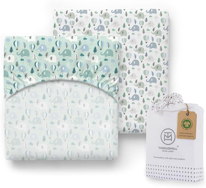 Threadmill Organic Baby Crib Sheets for Boys & Girls | 100% Organic Cotton Fitted Crib Sheet for Standard Crib Mattress | 2 Pack Unisex Cozy Toddler Sheets, Machine Washable | Whomie