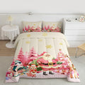 jejeloiu Merry Christmas Comforter Set Twin Size Santa Claus Bedding Set for Kids Boys Girls Cute Deer Duvet Quilt Beige Bedroom Decor