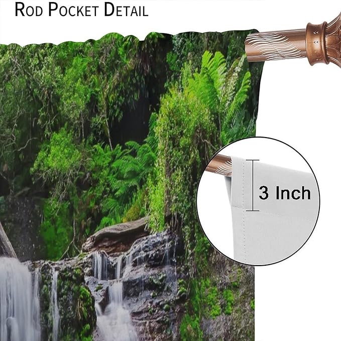 Natural Scenery Blackout Curtains, Spring Rustic Forest Waterfall River Landscape Window Drapes, for Bedroom Living Room 42" W X 63" L
