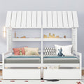 P PURLOVE Double Shared Bed,Two Twin Size House Platform Beds with Drawers for Boy and Girl, House Bed Frame Combination of 2 Side by Side Twin Size,White