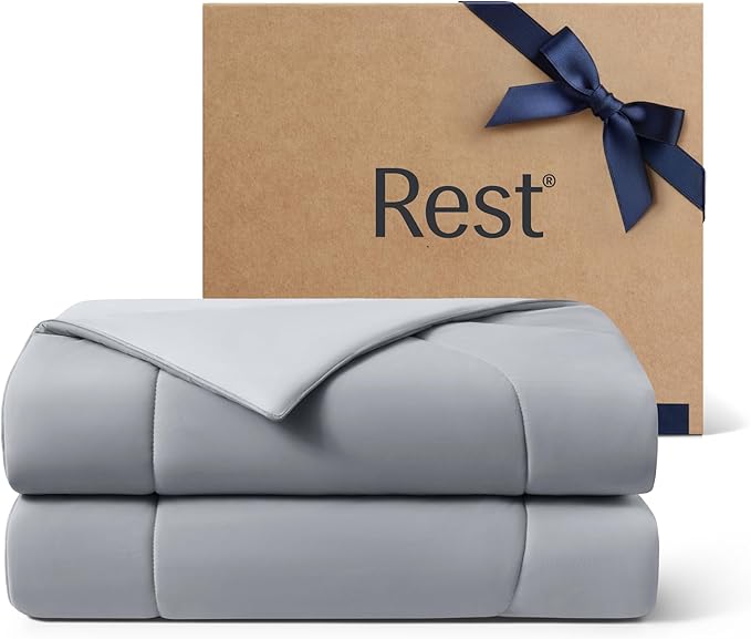 REST® Evercool® Cooling Comforter, Twin/Twin XL, Blanket for Hot Sleepers, All Season Bedding to Keep Cool for Night Sweats, Breathable Lightweight Blanket, 68"x90" Inches, Cool Gray