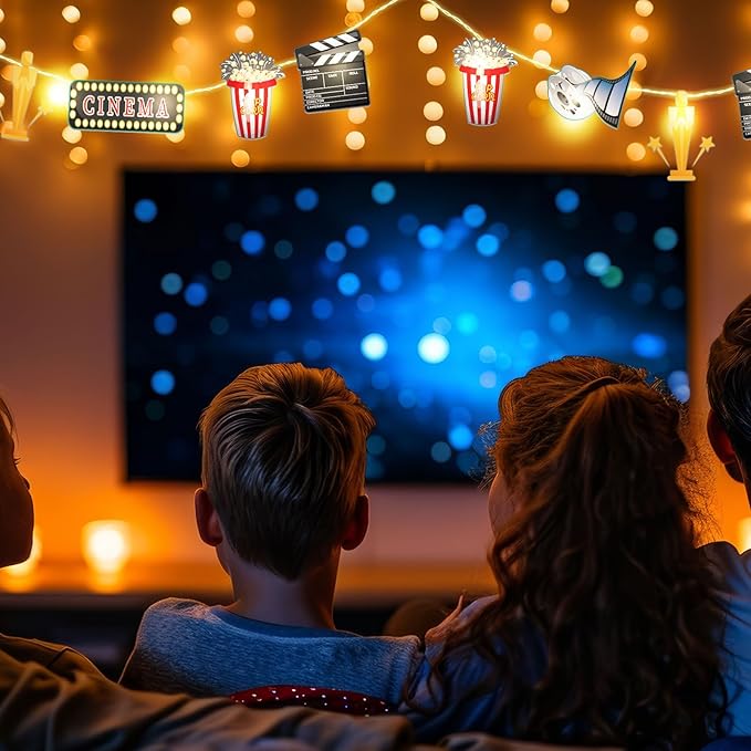 VIHOSE 10 ft Movie Night Decorations Movie Night Party Supplies 20 LED String Lights Battery Operated Backyard Movies Nights Movies Theater Themed Decor for Film Festival Home Film Birthday Party