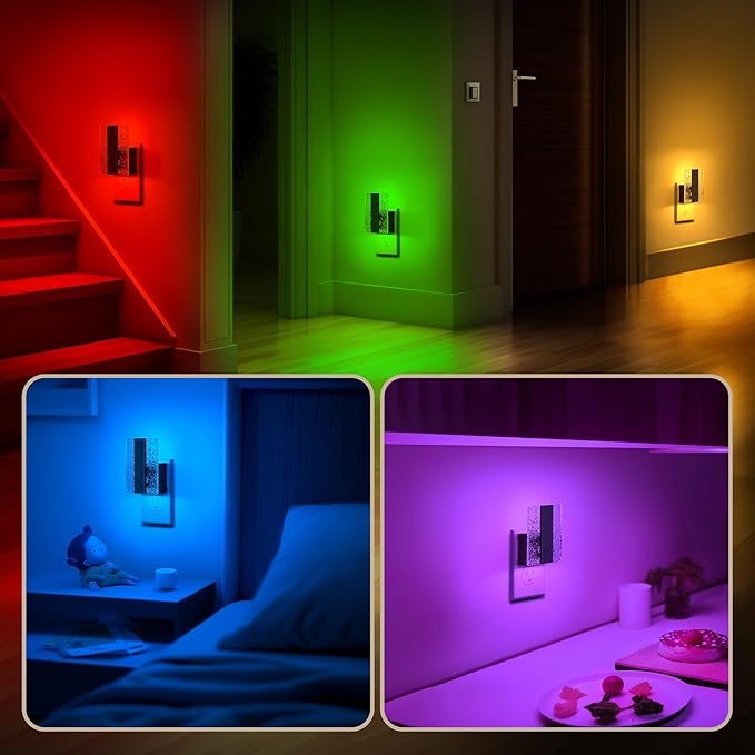 DORESshop LED Night Lights Plug Into Wall [2 Packs], Decorative Night Light with Dusk-to-Dawn Sensor, Color-Changing Nightlights with Slide Button, Night-Lights for Bathroom, Hallway, Christmas Gifts