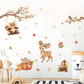 Tanlaby Woodland Animals Wall Stickers Autumn Maple Leaves Wall Decals Forest Cartoon Animal Deer Fox Sticker Peel and Stick Fall Art Decor for Baby Nursery Kids Bedroom Playroom Daycare Classroom