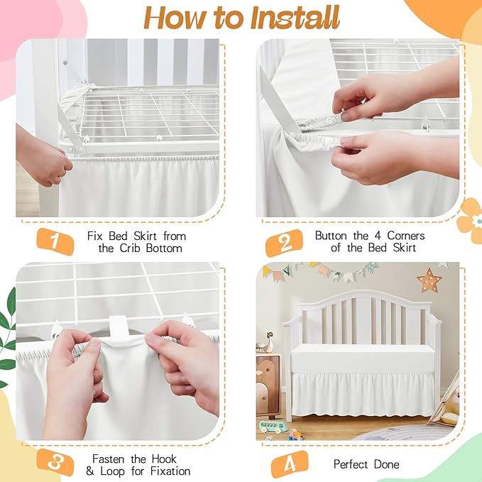 SiinvdaBZX 2-Piece Set Ruffled Crib Skirt & Soft Fitted Crib Sheet, 52"x28" + Adjustable Elastic 14" Drop, Fit for Baby Standard Crib & Nursery Toddler Bedding (Ivory)