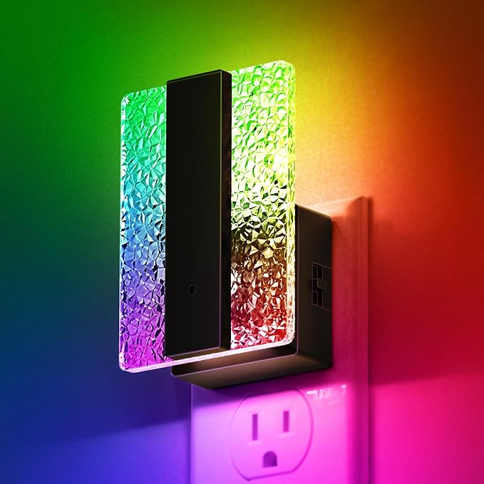 DORESshop LED Night Lights Plug Into Wall, Decorative Night Light with Dusk-to-Dawn Sensor, 8 Color-Changing Nightlights with Slide Button, Night-Lights for Bathroom, Hallway, Christmas Gifts