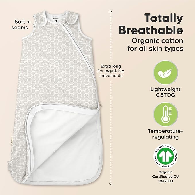 2-Pack Organic Baby Sleep Sacks, 100% Cotton - Soft & Breathable 0.5TOG Baby Wearable Blanket,Toddler Sleeping Sack 6-18 months,Easy to Wear Transitional Swaddles for Newborns,Infants (Bumble Bear, M)