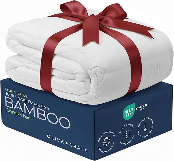 Olive + Crate 100% Viscose Derived from Bamboo Comforter - King Size - Hypoallergenic, Cooling & Moisture-Wicking Bedding - All Season Lightweight Plush Design - Organic King Comforter - 102"x90"