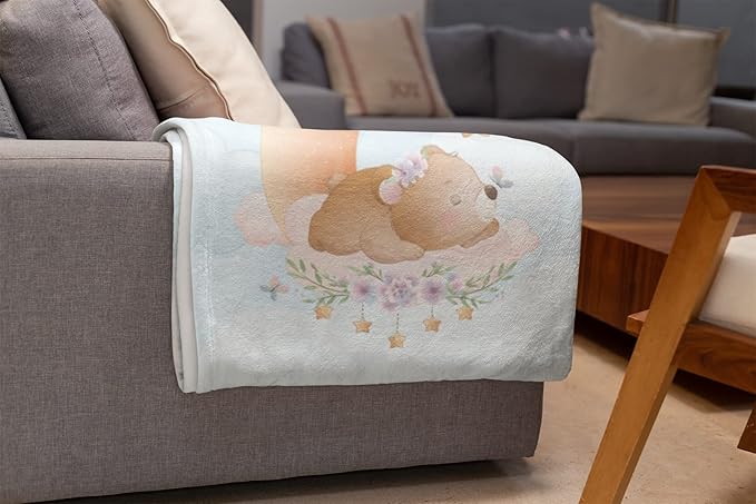 Personalized Baby Blankets with Name | Custom Bear Blanket for Baby Girls and Baby Boys | Unisex Warm Soft Fleece Swaddle Blanket Minky | (Bear, Fleece 30"x40")