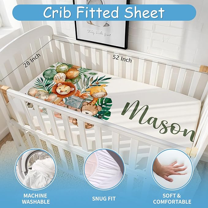 Personalized Baby Crib Bedding Set, 5 Pcs Custom Name Baby Crib Set, Double Layer Nursery Bedding Sets for Girls, Baby Boys Farm Animals Crib Bedding Set, Infant Toddlers Customized Gifts