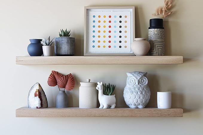 Urban Legacy Unfinished White Oak Floating Shelves | Easy to Install Accent Modern Floating Shelves with Floating Shelf Brackets| Set of 2, (36" x 7" x 2")