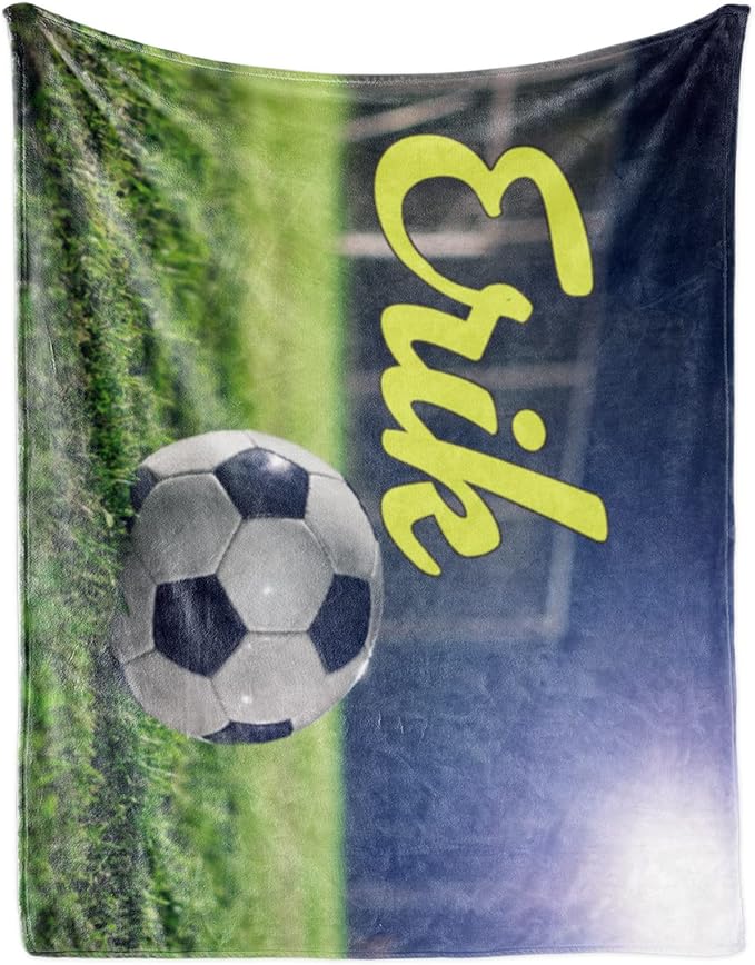 Personalized Baby Balll Soft Blanket: Custom Kids Soccer Design Blanket with Name and Number - Bedding Gifts for Infants Toddlers Adults 30x40inch