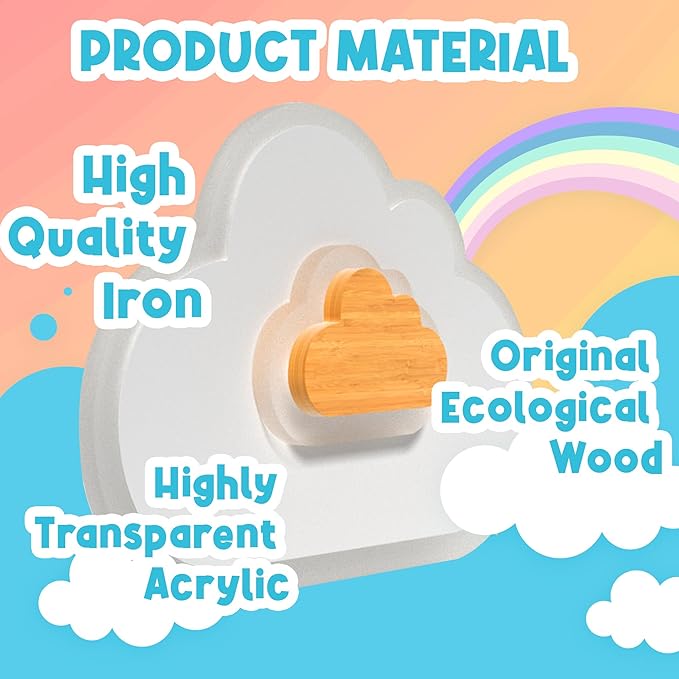 LED Ceiling Light Fixture 19.7in Dimmable Children Cloud Lights for Ceiling with Remote Control 26W Creative Wooden Bedroom Ceiling Lamp for Kids Room Bedroom Living Room, White, YMLED-3
