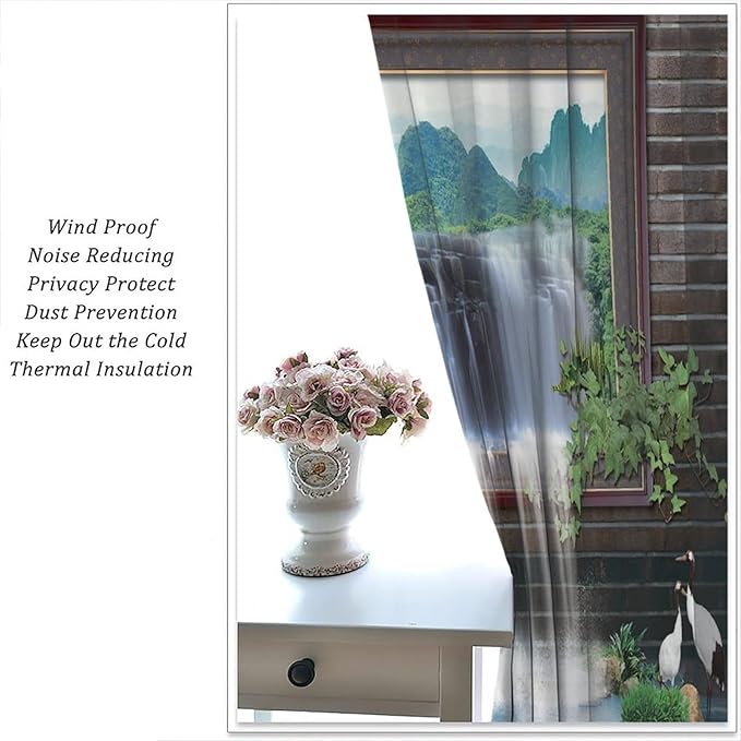 Waterfall Blackout Window Curtains, Tropical Rainforest Jungle Plants Forest Wild Nature Landscape Window Drapes, for Living Room Bedroom 63x63in 2 Panels