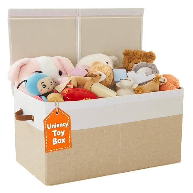 Large Toy Box,83L Foldable Sturdy Toy Storage with Lid,25"x13"x16" Kids Storage Organizer,Toy Chest for Boys&Girls, for Living Room,Nursery,Bedroom,Playroom,Large Capacity Toybox(Beige)