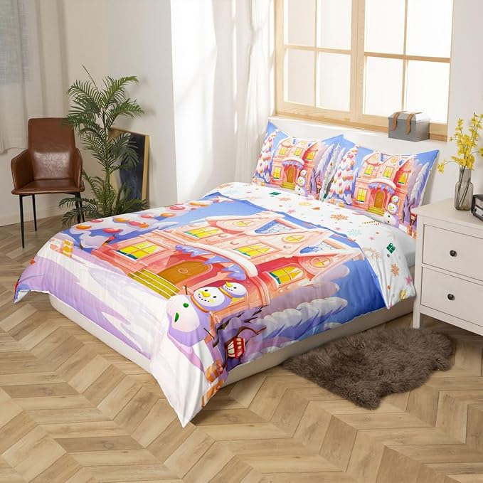 Feelyou Xmas Comforter Cover Set for Kids Bedroom Bed Decor, Christmas Bedding Set King Size Soft Bedspread Cover