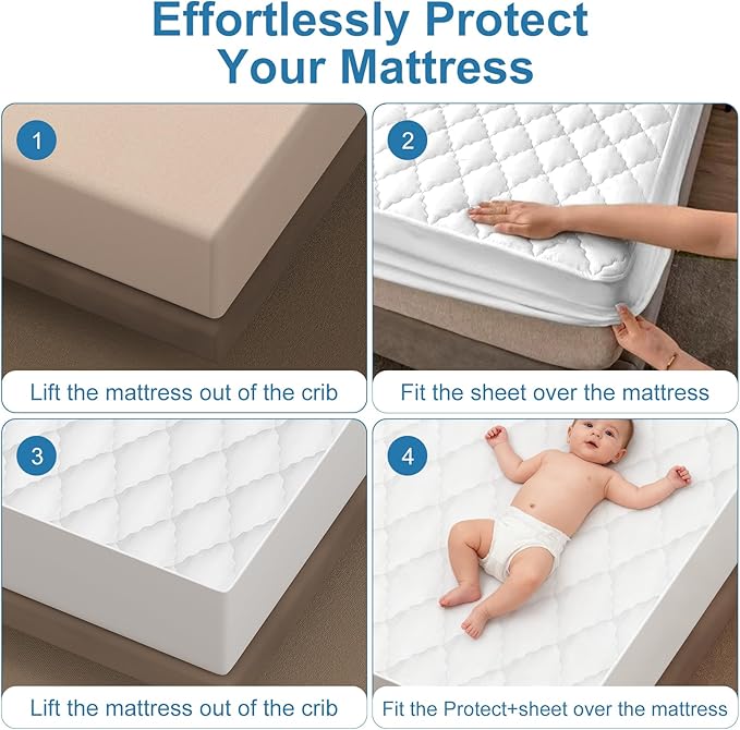 2Pack Waterproof Crib Sheets for Boy, Girl - Cotton 52X28 Fitted Crib Sheets Crib Mattress Protector Sheets,Soft Toddler Bed Sheets,Washable Infant Fitted Baby Bed Sheets (White, 52 * 28inch)