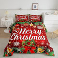 Christmas Wreath Comforter Set Queen Size,Red Bowkont Gold Bell Bedding Set for Kids Boys Girls Room Decor,Snowflake Merry Christmas Duvet Insert 3Pcs,Green Leaves Xmas Theme Quilt Set,2 Pillowcases