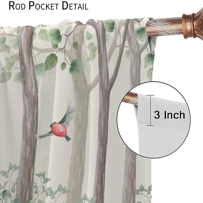 Forest Animal Curtains,Fox Elk Bird Animal Watercolor Woodland Print Curtains Kids Nursery Bedroom Living Room Home Decoration 84x84in