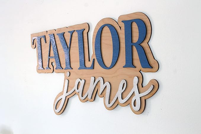 Large Wood Nursery Sign | Nursery name sign for Kids | Custom Wood Name Sign | 3D Wood Baby Name Sign (Blue)