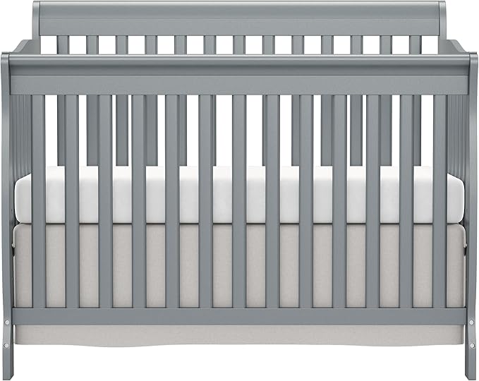 Baby Crib 5-in-1 Convertible, Wooden Cribs Converts to Toddler Bed, Daybed and Full-Size Bed, Nursery Furniture with Non-Toxic Finishes (Steel Grey)