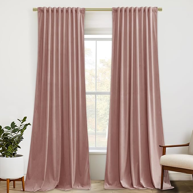 StangH Dusty Pink Velvet Curtains 120 inches Extra Long Privacy Window Drapes for Living Room Bedroom, Backdrop Curtains for Birthday Party/Baby Kids, W52 x L120, 2 Panels