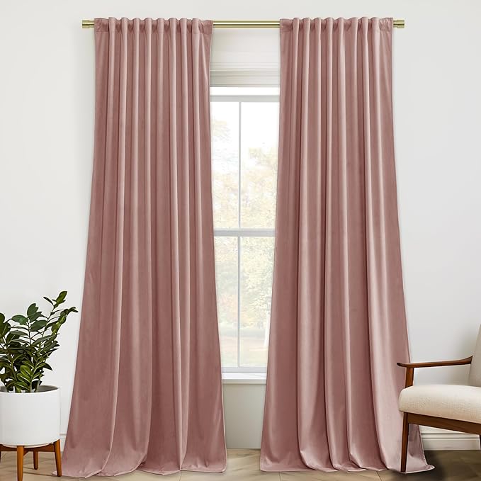 StangH Dusty Pink Living Room Curtains 105 inches Long Soft Velvet Privacy Light Reducing Window Drapes for Bedroom Back Tab Thermal Insulated Panels, W52 x L105, 2 Panels
