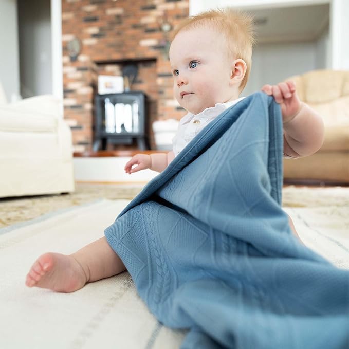 GooseWaddle Polyester Knit Baby Blanket - 30'' x 40'', Checkered Design, All Seasons, Soft Fabric, Unisex, 1 Count