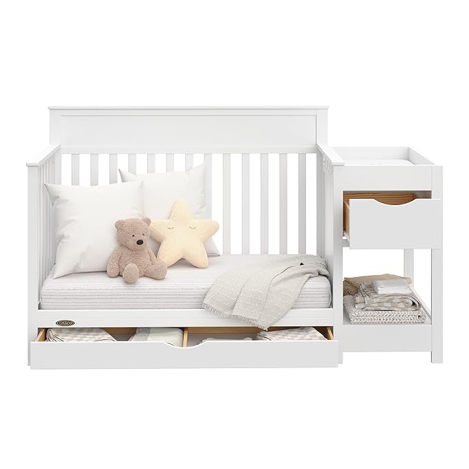 Graco Shiloh 5-in-1 Convertible Crib & Changer with Drawer (White) – GREENGUARD Gold Certified Baby Crib Crafted from Wood, Converts to Toddler Bed, Daybed, and Full-Size Bed