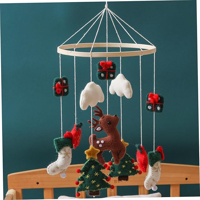 Baby Crib Mobile Christmas Deer Crib Hanging Toy Felt Xmas Tree Clouds Stars Baby Wind Chimes for Newborn Girls Boys