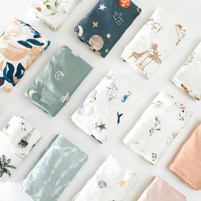 Pack n Play Sheets Fitted 2 Pack, Stretchy Ultra Soft Jersey Knit Pack and Play Sheets, Universal Fitted Portable/Mini Crib Mattresses Snug and Safe, Cute Sunny Holiday Print
