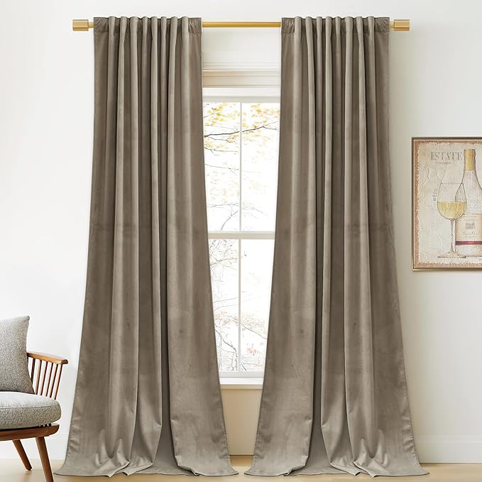 StangH Camel Beige Curtains 100 inches Long Back Tab Thermal Insulated Noise Reducing Drapes for Sliding Door Living Room Home Decoration for Bedroom, W52 x L100, 2 Panels