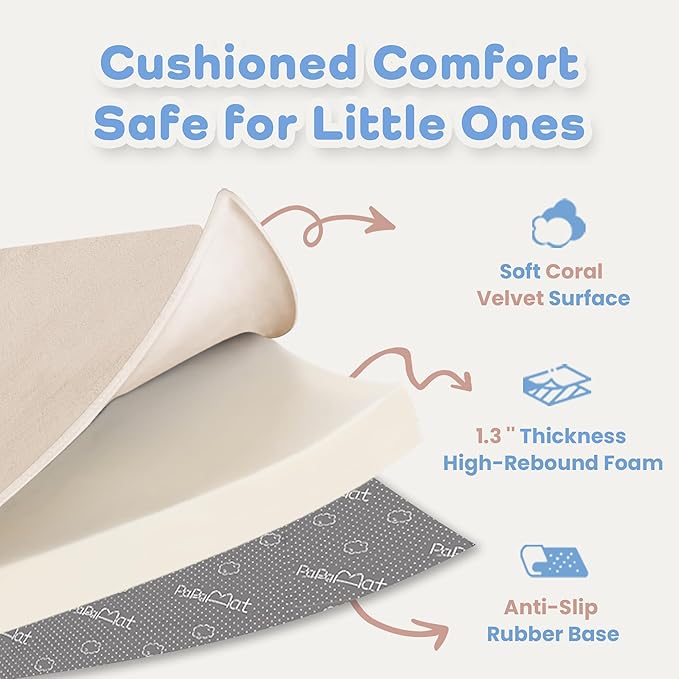 1.3" Thick Baby Floor Play Mat 59x71, Basic Padded Foam Mat for Tummy Time Crawling, Non Slip Cushioned for Babies Toddlers Infants Kids (Beige)