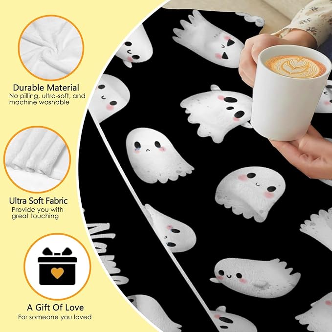 Custom Halloween Blanket | Personalized Ghost Blanket for Boys Girls | Plush Cozy Custom Name Blanket | Halloween Decor Personalized Gifts Name Blanket | 50"x60"-Teens/Travel Size