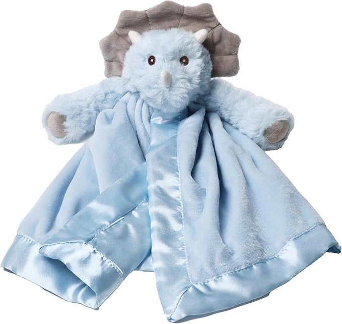 Bearington Lil’ Tracer Dinosaur Loveys for Babies - 15" Soft and Cuddly Baby Security Blanket with Satin Trim - Light Blue Lovies for Baby Girls and Boys - Comfort Toy and Snuggle Buddy for Newborns