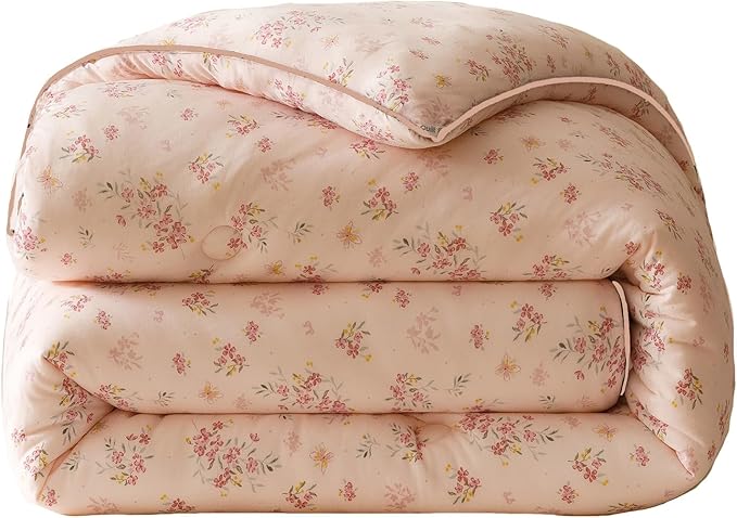 3PCS Comforter Set Queen Size, Ultra Soft Marshmallow Fluffy Comforter Bed Sets, Cute Bedding Set for Kids Girls Teen, Microfiber Lightweight All Seasons Bedroom (Pink Petals)