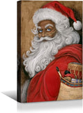 YONICA Christmas Canvas Wall Art Vintage Santa 28x40 Inch Retro Gift Bag with Toys - Large Framed Gallery Wrapped Traditional Decor