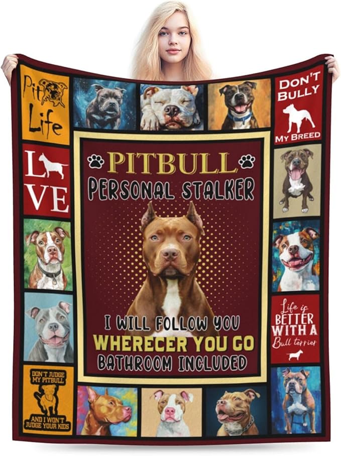 Pitbull Blanket Pitbull Decor Throw Blanket Super Soft Flannel Lightweight Fluffy Plush Fuzzy Fleece Stuff Blanket Gifts for Dog Lover Girl Woman Adults Man Boys Kids Baby for Bed Sofa 50"X60"