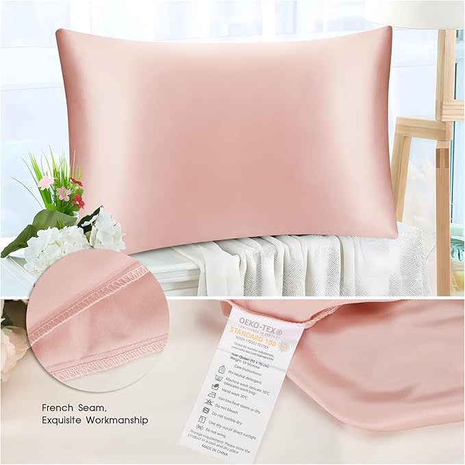 100% Mulberry Silk Zippered Bed Pillowcase for Hair and Skin,Zip Up Real Silk Large Pillow Case,19 Momme Grade 6A,1pc,Light Pink,Super King Size 20x36 Inches